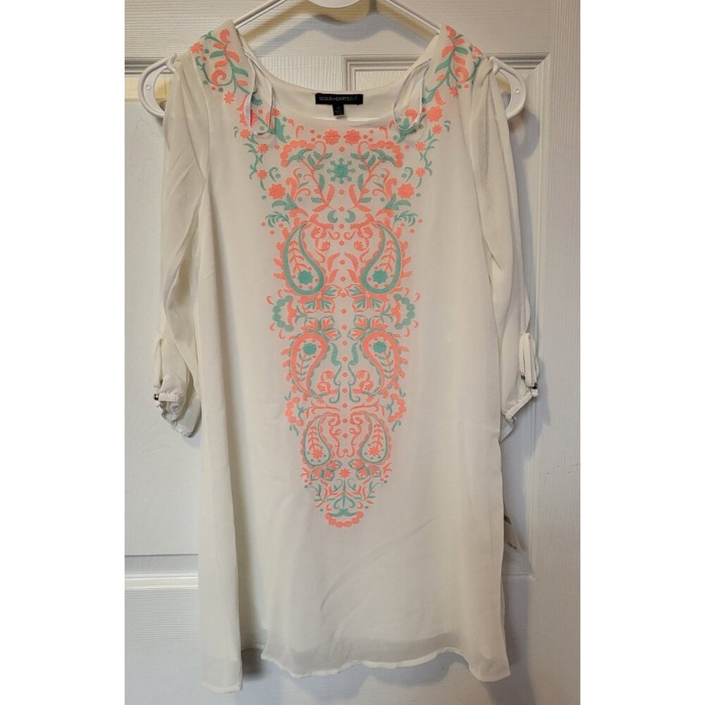Sequin Hearts Girls Size 12 Dress White & Orange Design Lined Long Sleeve, NWT